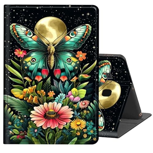 FKIUBWRY Case for Galaxy Tab E 9.6 (SM-T560/ T561/ T567),Slim PU Leather Multi-Angle Stand Folio Cute Heavy Duty Protective Cover with Auto Wake/Sleep,Green Butterfly Floral