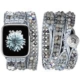 JR.DM Boho Beaded Band Women Compatible with Apple Watch 42mm(S3/2/1) 44mm 45mm 46mm 49mm Grey Bead Stone Bracelet Adjustable Handmade Braided Strap for iWatch Series 11/10/9/8/7/6/5/4/SE 3/2/1/Ultra