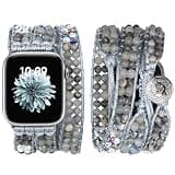 JR.DM Boho Beaded Band Women Compatible with Apple Watch 42mm(S3/2/1) 44mm 45mm 46mm 49mm Grey Bead Stone Bracelet Adjustable Handmade Braided Strap for iWatch Series 11/10/9/8/7/6/5/4/SE 3/2/1/Ultra