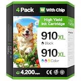 910XL Ink Cartridges Combo 4-Pack High Yield Replacement for HP 910 910XL Ink Compatible with HP OfficeJet 8010 8020 Pro 8030 8015 8025 8028 8035 8018 8022 e Printers Color Black Cyan Magenta Yellow