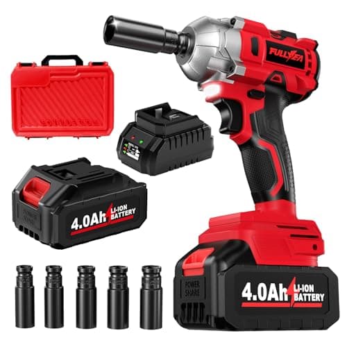 FULLYEA Cordless Impact Wrench 1/2 Inch, 406Ft-lbs (550N. M) Brushless Impact Gun Kit, 3000RPM High Torque Power Impact Wrench, 4.0Ah Battery & Fast Charger, Electric Impact Driver for Car Home