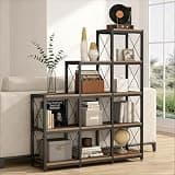 BIGTO Bookcase 45.3"*11.8"*52", L-Shaped Ladder Corner Etagere Display Shelf Bookshelf Black Metal & Wood Home Furniture