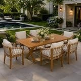 THINK 30 7-Pieces Acacia Wood Outdoor Dining Set, Patio Dining Furniture Set, Modern 6 Chairs+ 1 Table, for Lawn, Backyard, Garden Deck,Poolside,Teak