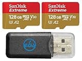 SanDisk 128GB Extreme MicroSD Memory Card (2 Pack) Compatible with DJI Air 2S, Air 2, Mini, Mini 2, Mavic 2 Drone Series (SDSQXAA-128G-GN6MN) Bundle with 1 Everything But Stromboli Micro Card Reader