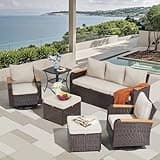 Yalissey 6 Pieces Wicker Patio Furniture Sets, Patio Conversation Set PE Rattan Sectional Sofa with Swivel Chairs Ideal for Indoor Porch Deck Bistro Lawn Garden Backyard Poolside-Khaki