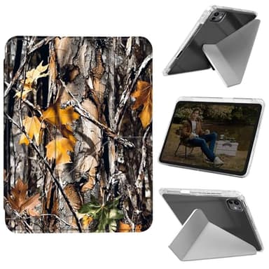 Cdkfxjy Y-Shaped Case for iPad Pro 13 inch M4 2024 7th Gen, Slim Shockproof Clear Back Cover with Pencil Holder, Supports Multi-Angle Folding Stand, Camouflage Tree