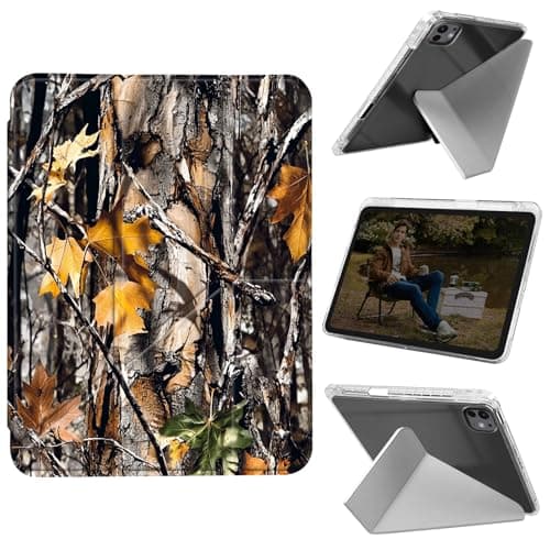 Cdkfxjy Y-Shaped Case for iPad Pro 13 inch M4 2024 7th Gen, Slim Shockproof Clear Back Cover with Pencil Holder, Supports Multi-Angle Folding Stand, Camouflage Tree