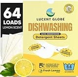 Lucent Globe Dishwasher Dishwashing Detergent Sheets, Dish Soap & Dishwasher Tablets Alternative. Plant-Based, Eco-Friendly, Fully Biodegradable, Lemon Scent (1 Pack of 64 Washes)