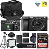 Sony Alpha a6400 Mirrorless Digital Camera with 16-50mm f/3.5-.6 OSS II Lens (ILCE-6400L/B) – 24.2 MP APS-C, 4K Video, Real-Time Eye AF + Spare Extra Replacement Battery + 64GB Card + Camera Case
