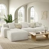 LIKIMIO LumiCord 118" Tufted Modular Sectional Sofa with Ottoman, Modern L-Shaped Boneless Couch for Living Room, 26.8" Deep Seat, 18.1" High Seating, 15" Wide Armrest, Corduroy, Oatmeal Beige