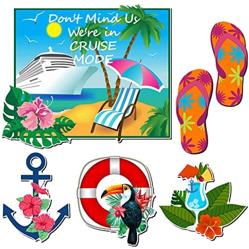 Kanayu 6 Pcs Tropical Cruise Door Decorations Magnetic Large Ship Decorations Magnets Anchor Cruise Decor Car Fridge Magnet Decal for Carnival Stateroom Door