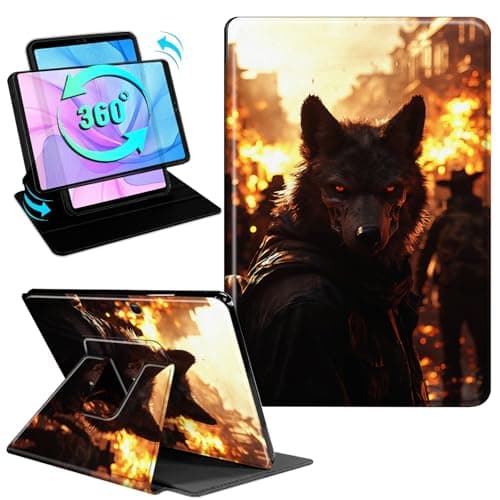 Gmeyutqy Case for Microsoft Surface Pro 11/10/9 13 Inch 2024/2022, 360 Degree Rotating Swivel Stand Flip Shockproof Leather Cover with Auto Sleep/Wake, Wolf Animal
