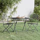 NKOPPFG 3 Piece Foldable Patio Dining Set with Expanded Metal Mesh and E-Coating Finish, Anthracite Outdoor Table and Chairs for Space-Saving Storage