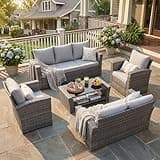 Wisteria Lane Patio Furniture Set, 5 Pieces Wicker Outdoor Furniture for All Weather, Patio Sofa with High Backrest Support and Wide Armrest for Backyard, Balcony, Deck, Porch, Ash Gray