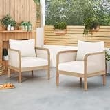 XUOXFUTZIG Acacia Wood Patio Chair Set of 2-4.7" Thick Cushion Single Club Recliner - Heavy Duty 400lbs Tub Shape Beige Seating for Porch Lawn - Deck Furniture