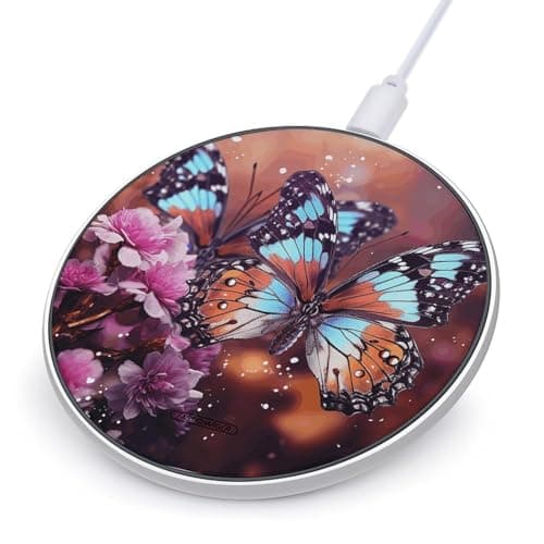 Colorful Butterflies on Flowers Wireless Charger 10W Max Fast Wireless Charging Pad Lightweight Charging Station Portable Ultra Slim Charger Mat for Most Phone for Travel Home Office Desk