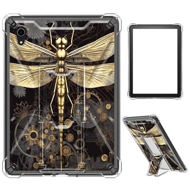 Case for iPad mini 7 A17 Pro 2024/iPad Mini 6 2021 8.3 Inch iPad mini 7th/6th Gen,Clear TPU Shockproof Stand Bumper Back Cover Transparent Case,Cute Dragonfly/Gold