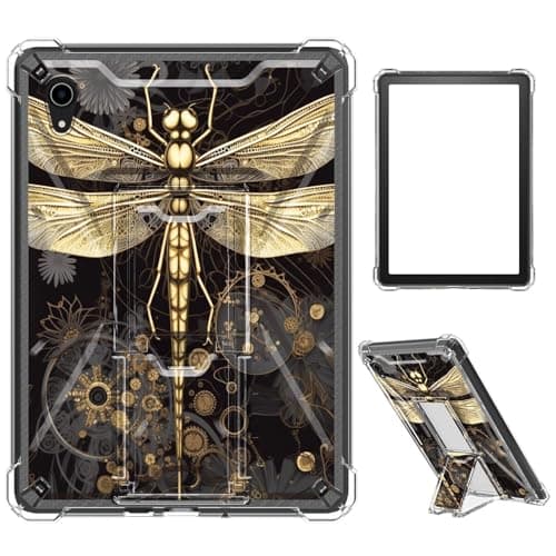 Case for iPad mini 7 A17 Pro 2024/iPad Mini 6 2021 8.3 Inch iPad mini 7th/6th Gen,Clear TPU Shockproof Stand Bumper Back Cover Transparent Case,Cute Dragonfly/Gold