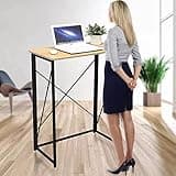 Folding Laptop Computer Desk, Standing Desk, 31in Small Desk for Sitting or Standing, No Need to Assembly, Suitable for Home, Office, Writing (Wood Board Color)