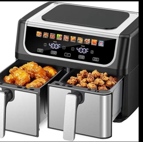 Dual Basket Air Fryer, 9.5 Quart, Independent Temp Control, Sync Mode, 10 Presets, Shake Reminder, Digital Touch Panel