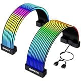 Sirlyr Black RGB LED Strips for PSU Cables - Flexible ARGB Lighting Sleeves,Manage/Cover 8 pin PCIE/12VHPWR GPU,24 Pin ATX Power Supply Cable and Extensions,Decor PC Case,5V 3Pin SYNC