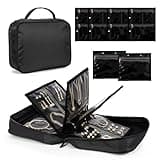 Bjabtan Jewelry Organizer Case with 28 Pcs Clear Zipper Velvet Pouches, Jewelry Organizer Bag for Traveling Necklace, Earrings, Rings, Bangle, Bracelet and Watch