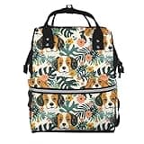 Pioyoku Tropical Palm Leaf Dog (3) Print Diaper Bag Backpack -Multifunction Travel Baby Diaper Bag,Baby Bags For Girls Boys