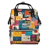 Fuzquwu Doodle Collage (1) Print Diaper Bag Backpack,Travel Daypack For Mom Dad,Diaper Tote Backpack