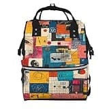 Fuzquwu Doodle Collage (1) Print Diaper Bag Backpack,Travel Daypack For Mom Dad,Diaper Tote Backpack