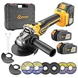 Aowei Brushless Cordless Angle Grinder, 21V Angle Grinder Toolbox Kit, with 2x4.0Ah lithium batteries and charger, yellow 4-1/2 inch grinder, suitable for cutting, grinding, polishing