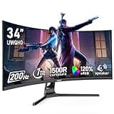 Gawfolk 34 Inch Ultrawide Curved 200Hz Gaming Computer Monitor,1500R PC Screen 21:9 UWQHD (3440x1440),120% sRGB,Adaptive Sync,Built-in Speaker,Display Port、HDMI,Compatible with Wall mounting -Black