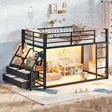 URTR Twin Over Twin Bunk Bed with Storage Shelves & Drawers,Black:Twin