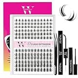 WLFRHD Manga Lash Clusters Kit DIY 144Pcs Fairy Eyelash Clusters Natural Lashes Kit with Anime Lash Clusters Bond and Seal, Remover and Tweezers for Invisible Band Eyelash Extensions Kit(D-Mix8-16mm)