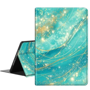 for Apple iPad Air 13 Inch Case (M3/M2-2025/2024 Release), Slim iPad 13 Protective Case with Stand Hard Back Shell for iPad Air 13, Auto Wake/Sleep, Turquoise Gold Marble Texture