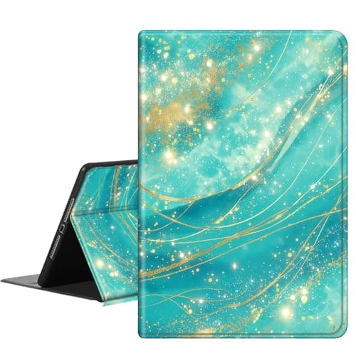 for Apple iPad Air 13 Inch Case (M3/M2-2025/2024 Release), Slim iPad 13 Protective Case with Stand Hard Back Shell for iPad Air 13, Auto Wake/Sleep, Turquoise Gold Marble Texture