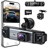 4 Channel 360° Dash Cam Front Rear Inside & Left Right 4K+1080P*3 FHD Car Camera, 5GHz WiFi & App Control 8 IR Lamps Night Vision 24H Parking Mode, G-Sensor, Loop Recording, Includes 64GB (Gunmetal)