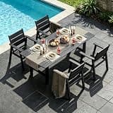 Polyhouz Outdoor Dining Set,5-Piece Patio Table and Chairs Set for 4, HDPE Outdoor Dining Table and Chairs with Umbrella Hole, All-Weather Patio Dining Furniture Set,Black