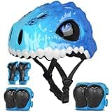 Toddler Bike Helmet,Bavilk Kids Helmet 3D Dinosaur Boys Girls Adjustable Knee Pad Elbow Pads Guards Protective Gear Set for Cycling Scooter Skateboard Inline Skatings Riding Sports