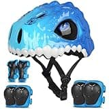 Toddler Bike Helmet,Bavilk Kids Helmet 3D Dinosaur Boys Girls Adjustable Knee Pad Elbow Pads Guards Protective Gear Set for Cycling Scooter Skateboard Inline Skatings Riding Sports
