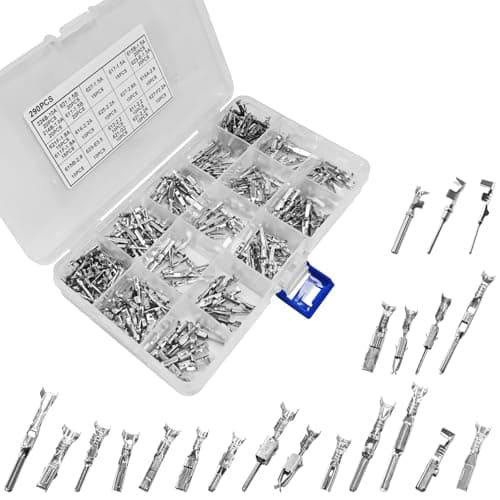 CCNU 290PCS Automotive Electrical Wire Terminal Pin Connectors Kit, 21 Type Non-Insulated Crimp Terminals Male Female Plug Removal Assortment 1mm 1.5mm 1.8mm 2.2mm 2.8mm 3.5mm Car Wiring Repair Set