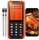 HOPEPOP Wireless Meat Thermometer Digital - NIST Certified Accuracy, Dual Monitoring Standalone Large LCD Base & App Control, 2 Meat Probes for Grill BBQ Smoker Oven (Orange)