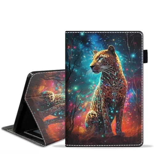 BXIKEOPIU Case for Amazon Kindle Fire 7 Tablet (7" Display, 12th Generation, 2022 Release), Slim PU Leather Stand Folio Cover with Card Slot & Auto Wake Sleep, Leopard