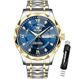 OLEVS Men's Watches Blue Casual Luxury Diamond Watches Stainless Steel Waterproof Business Dress Analog Luminous Date Watch for Men