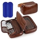 Brown Faux Leather Insulin Travel Case, Insulated Diabetes Storage Bag with 2 Reusable Ice Packs, Multi-pocket Portable Organizer for Insulin Pens, Vials & Daily Diabetes Essentials, Water-Resistant