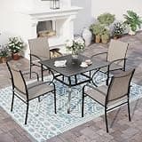 5pc Patio Dining Set for 4, 37" Square Metal Table & 4 Brown Chairs