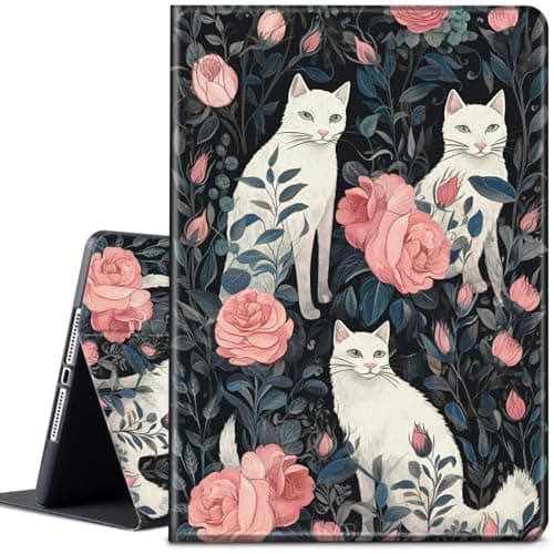 CGFGHHUY for iPad Air 11 inch Case 2024 M2 Lightweight Protective PU Leather Smart Stand Cover with Auto Wake Sleep Case for iPad Air 11 inch 6th Generation 2024 - Rose Flower and White Cat
