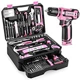 Pink Tool Kit Box Drill Set:DEKOPRO Home Mechanic Toolbox with 12V Power Cordless Drill Hand Repair Tools Sets Combo Kits Storage Organizer Drawer Case for Men & Women