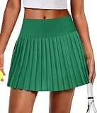 Alaroo Pleated Tennis Skirt for Women with Pockets Shorts High Waisted Golf Skort Athletic Skorts Running Workout Skirts Green L