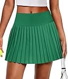 Alaroo Pleated Tennis Skirt for Women with Pockets Shorts High Waisted Golf Skort Athletic Skorts Running Workout Skirts Green L