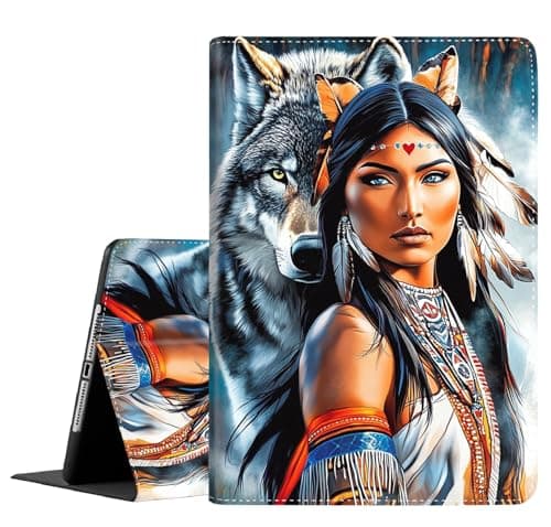 Yuxcfhjfe Case for Samsung Galaxy Tab S9 11 Inch 2023 Relase SM-X710/X716B/X718U, Multi-Angle Stand Smart Protective Cover, Shockproof Case Auto Sleep/Wake, Indian Woman and Wolf